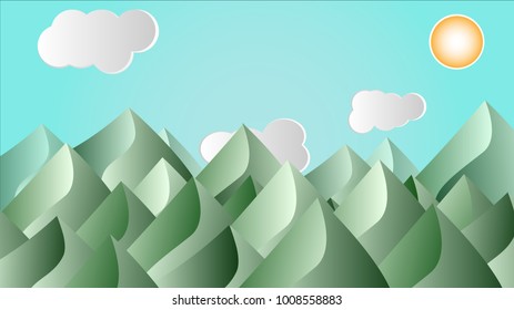 Illustration, mountain view in mid morning, picture design, design illustration