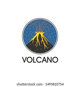 Illustration mountain volcano with eruption background logo nature