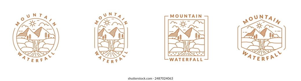 illustration of mountain and waterfall outdoor monoline or line art style vector