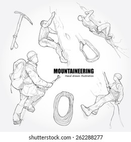 Illustration of  Mountaineering. Hand drawn.