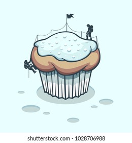 Illustration mountaineers who stormed a winter cake