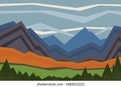 Illustration of mountains in autumn