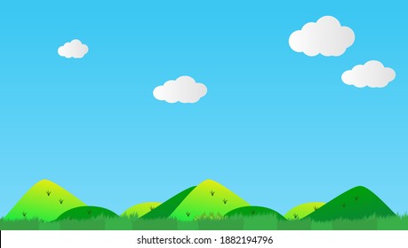Illustration of mountains, blue sky and natural landscape