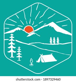 ilustración de montañas y campamento