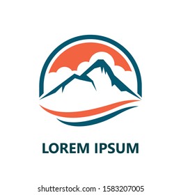 illustration of mountains and clouds, mountain climbing and rock climbing logo, hiking logo, nature lover logo, symbol of mountain exploration.