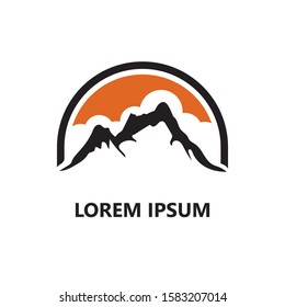 illustration of mountains and clouds, mountain climbing and rock climbing logo, hiking logo, nature lover logo, symbol of mountain exploration.