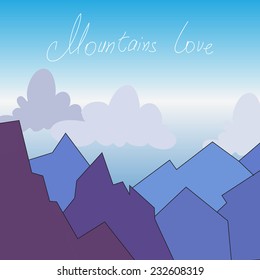 Illustration of mountains, clouds and sky