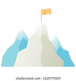 Illustration of mountains with a flag on top.
