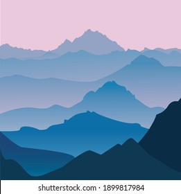 Illustration of mountains in the fog.
Vector banners set with  landscape illustration - flat design.