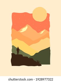 illustration of mountains and mountain climber silhouettes  design of line badge patch pin graphic illustration vector art t-shirt design