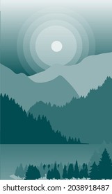 
Illustration of mountains and nature, reflection of the sky in the water, illustration of mountains and trees, illustration of trees