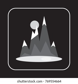 Illustration of mountains, rocks, sun. Retro image. Print for the designer. Gift card, badge. The avatar element for the player. A business card for the holiday. Background.