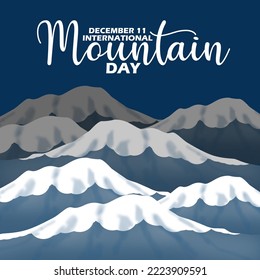 Illustration of mountains with snowy peaks with bold text to celebrate International Mountain Day on December 11