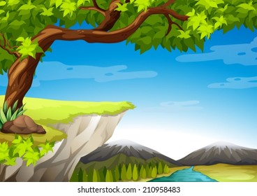 Illustration of the mountains and trees