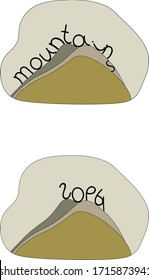 Illustration of mountains with word in english and russian languages