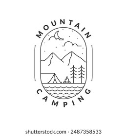 Illustration of mountan and camping monoline or line art style