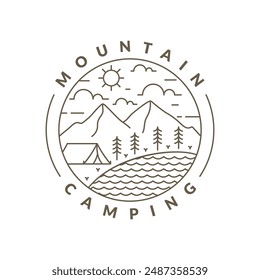 Illustration of mountan and camping monoline or line art style