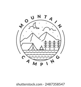 Illustration of mountan and camping monoline or line art style