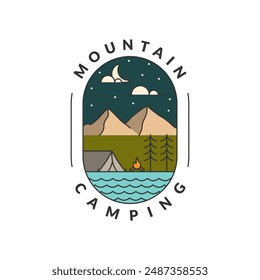 Illustration of mountan and camping monoline or line art style