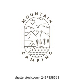 Illustration of mountan and camping monoline or line art style