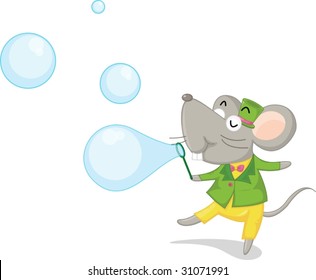 illustration of mouse blowing water bubbles