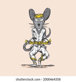 Illustration of mouse character in karate or judo athlete style