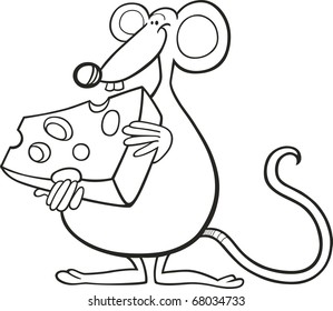 Illustration of mouse with cheese for coloring book