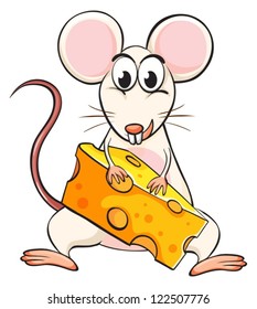 Illustration of a mouse and cheese on a white background