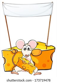 Illustration of a mouse eating below the empty banner on a white background