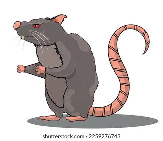 illustration of a mouse with an evil expression, drawing of a rodent on an isolated background.