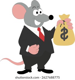 A ilustração de um rato segurando dinheiro é um símbolo de oficiais corruptos do estado que causam perdas ao estado.