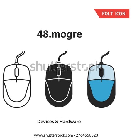 Illustration of a mouse icon evolving into a filled version for hardware representation