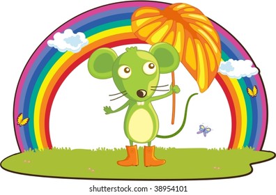 illustration of mouse on rainbow background