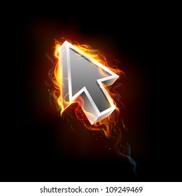 illustration of mouse pointer arrow in fire blaze