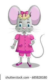 Illustration of a mouse in a polka-dot dress