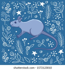 Illustration with a mouse or rat. Ink drawing. Can be printed on a t-shirt, postcards, tattoo, books images, etc.