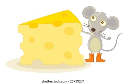 an illustration of a mouse and a slice of swiss cheese