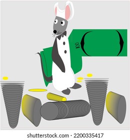 ILLUSTRATION OF A MOUSE STEALING BANKNOTES IN A CHEF'S CLOTHES 