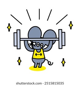 Illustration of a mouse training hard to gain muscle strength