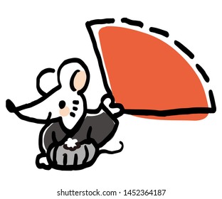 An illustration of a mouse wearing a formal dress "Hakama" for men in Japan. This is an illustration for use in Japanese New Year's cards.