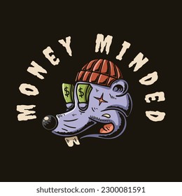 illustration of a mouse wearing a hat with eyes spitting out money