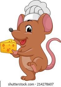 Illustration of a Mouse Wearing a Toque Carrying a Slice of Cheese