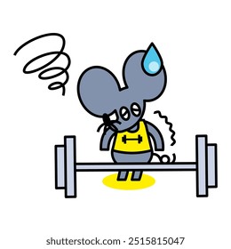 Illustration of a mouse working hard to build up its body by doing muscle training