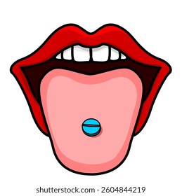 Illustration of a mouth with a pill