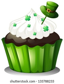 Illustration of a mouth-watering chocolate cupcake on a white background