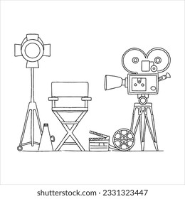  illustration, movie, cinema, film, entertainment, vector, video, design, reel, 3d, icon, isolated, symbol, sign, background, camera, show, art, theater hand drawn doodle illustrations vector set