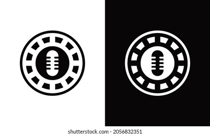 illustration of a movie reel with a microphone, good for podcast logo with a movie or cinema theme on a black and white background.