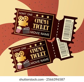 Illustration of a movie ticket on a light yellow background.