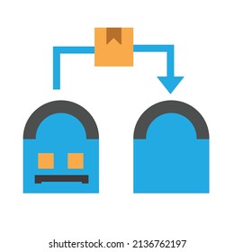 illustration of moving goods from the first warehouse to another warehouse, warehousing management