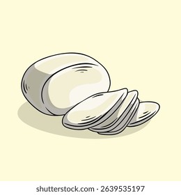 Illustration of mozzarella cheese and sliced pieces